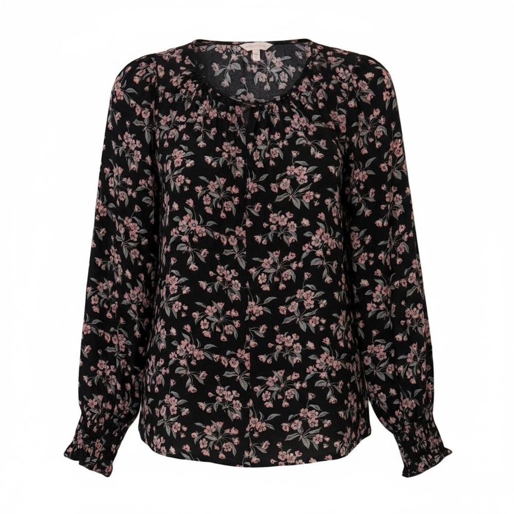 Rebecca Taylor black floral silk top, size 6